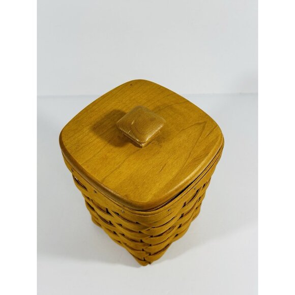 Longaberger 1997 Small Spoon Basket Brown With Woodcrafts Knob Lid 6” Vintage - Picture 3 of 10